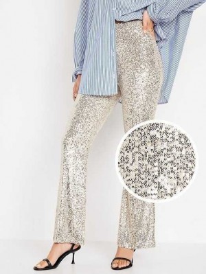 Old Navy High-Waisted Pull-On Sequin Flare Pants Silver | AUK215463