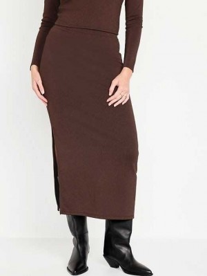 Old Navy High-Waisted Rib-Knit Shiny Maxi Skirt Brown | BEI964057