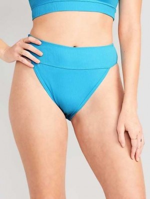 Old Navy High-Waisted Ribbed French-Cut Bikini Swim Bottoms Blue | DBC809563