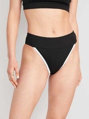 Old Navy High-Waisted Ribbed French-Cut Bikini Swim Bottoms Black | XBJ183762