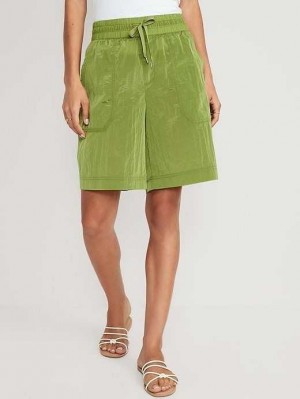 Old Navy High-Waisted Shiny Nylon Bermuda Shorts Lemon Light Green | WXK965724