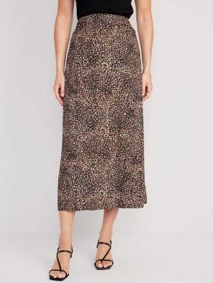 Old Navy High-Waisted Smocked Crepe Maxi Skirt Brown Leopard | HAI394851