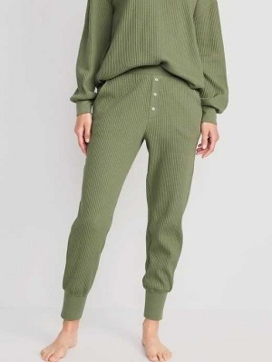 Old Navy High-Waisted Waffle-Knit Pajama Jogger Pants Olive | MSH546031