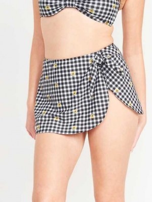 Old Navy High-Waisted Wrap-Front Sarong Swim Skirt Black / White | YOB496731