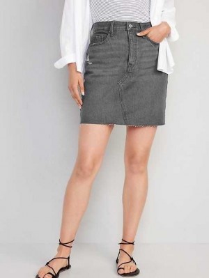 Old Navy Higher High-Waisted OG Straight Button-Fly Mini Jean Skirt Black | QSK608315