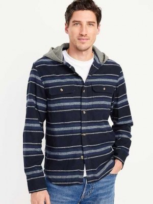 Old Navy Hooded Flannel Shacket Blue Stripes | IVD914235