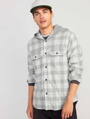 Old Navy Hooded Flannel Shacket Cream | YVX531642