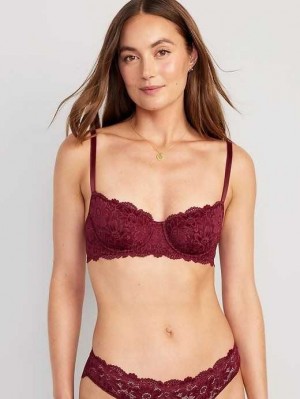 Old Navy Lace Underwire Balconette Bra Red Burgundy | VNW981673