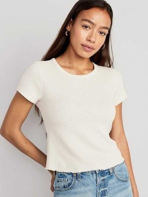 Old Navy Lettuce-Edge Thermal-Knit Cropped T-Shirt Beige | MLY475619