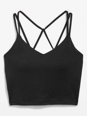 Old Navy Light Support PowerPress Strappy Longline Sports Bra Black | ZYH172593