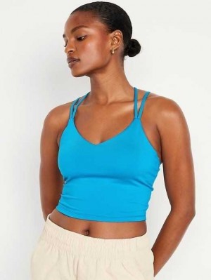 Old Navy Light Support PowerPress Strappy Longline Sports Bra Blue | WNH198026