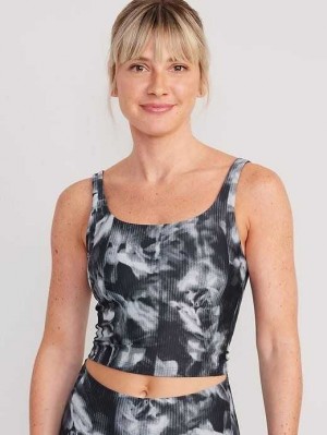 Old Navy Light Support PowerSoft Longline Sports Bra Black Grey | USE085673