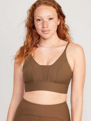 Old Navy Light Support PowerSoft Textured-Rib Sports Bra Date Palm | RJL069753