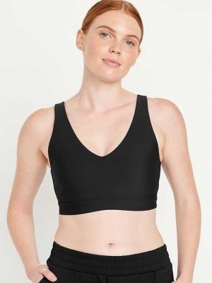 Old Navy Light Support PowerSoft V-Neck Sports Bra Black | OIJ782416