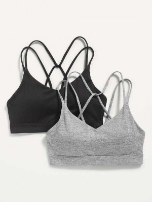 Old Navy Light Support Strappy V-Neck Sports Bra 2-Pack Black / Grey | PFR240165