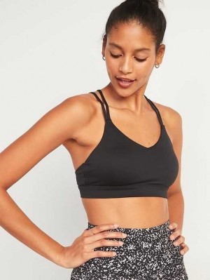 Old Navy Light Support Strappy V-Neck Sports Bra Black | DSA041529