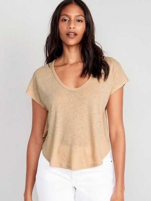 Old Navy Linen-Blend Cropped Voop-Neck T-Shirt Desert Floor | IEV295836