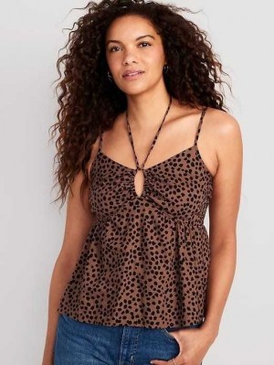 Old Navy Linen-Blend Strappy Keyhole-Front Smocked Babydoll Cami Top Brown | KBG439860