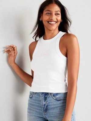 Old Navy Logo Graphic Rib-Knit Cropped Tank Top White | KTU563241