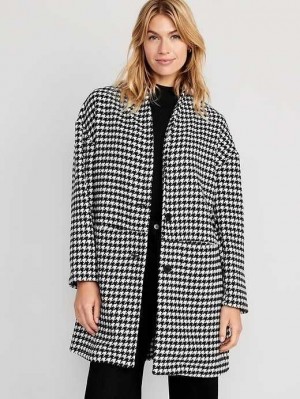 Old Navy Long-Line Cardigan Coat Houndstooth | BVA694127