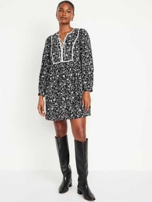 Old Navy Long-Sleeve Boho Mini Dress Black | ISK789465