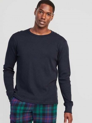 Old Navy Long-Sleeve Built-In Flex Waffle-Knit T-Shirt Navy | HVF967038