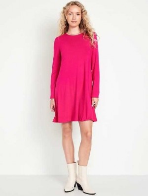 Old Navy Long-Sleeve Jersey-Knit Mini Swing Dress Pink | OCU473059