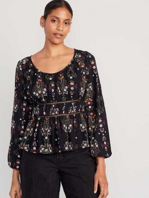 Old Navy Long-Sleeve Lace-Trim Top Black | YJR789126