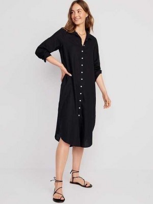 Old Navy Long-Sleeve Shirt Dress Black | XKW728305