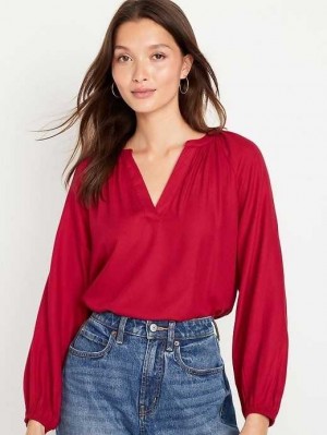 Old Navy Long-Sleeve Split-Neck Top Red | KWQ861753