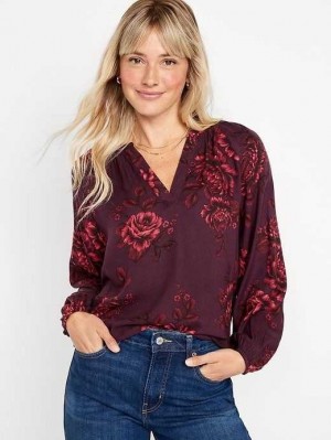 Old Navy Long-Sleeve Split-Neck Top Red | UWJ916508