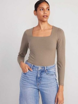 Old Navy Long-Sleeve Square-Neck Bodysuit Sedimentary | TSI490231