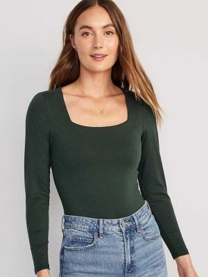 Old Navy Long-Sleeve Square-Neck Bodysuit Dark Bottle | IOY621037