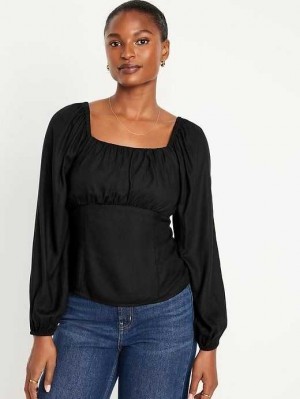 Old Navy Long-Sleeve Square-Neck Crepe Top Black | LIJ372649