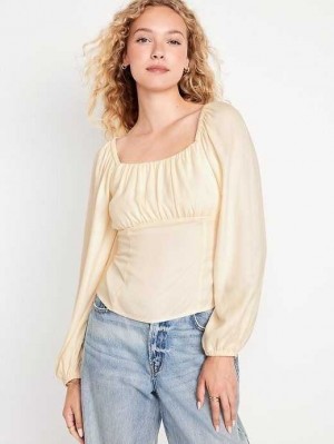 Old Navy Long-Sleeve Square-Neck Crepe Top Creme De La Creme | HLG361250