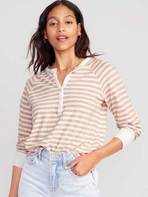 Old Navy Long-Sleeve Striped Henley T-Shirt Brown Stripes | KIJ359218