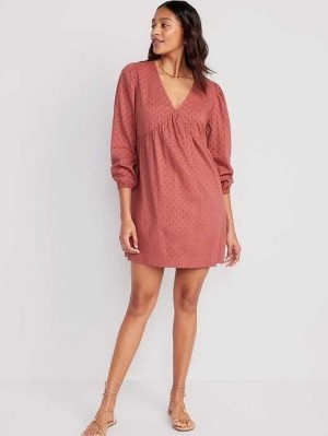 Old Navy Long-Sleeve V-Neck Clip-Dot Mini Swing Dress A Little Rusty | MOE018396