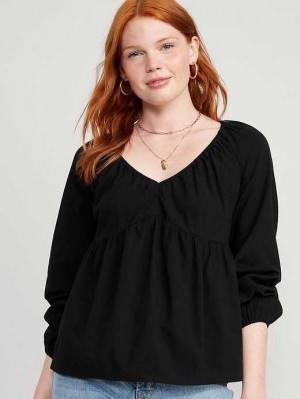 Old Navy Long-Sleeve V-Neck Crinkled Boho Top Black | RBU671580