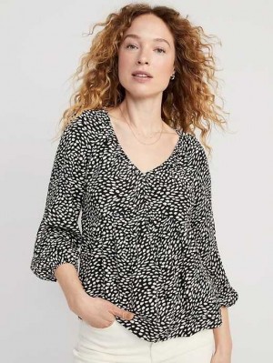 Old Navy Long-Sleeve V-Neck Crinkled Boho Top Black | IDN021457