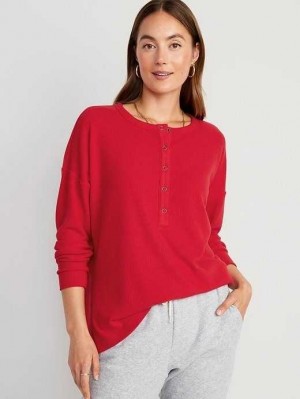 Old Navy Long Sleeve Oversized Boyfriend Henley Red | KDI403978