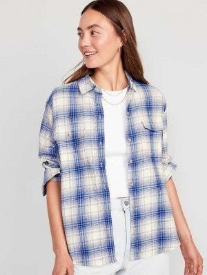 Old Navy Loose Flannel Shirt Blue White | RBQ037298