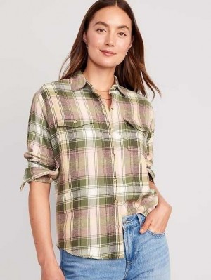 Old Navy Loose Flannel Shirt Green Pink | ORE451892