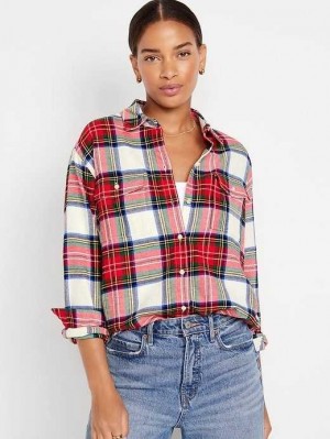 Old Navy Loose Flannel Shirt White | BIQ174562