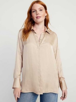 Old Navy Loose Satin Shirt Beige | PMA385276