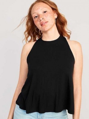 Old Navy Luxe High-Neck Twist-Back Tank Top Black | BPR869203