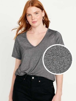 Old Navy Luxe V-Neck Glimmer T-Shirt Black | LIC769148