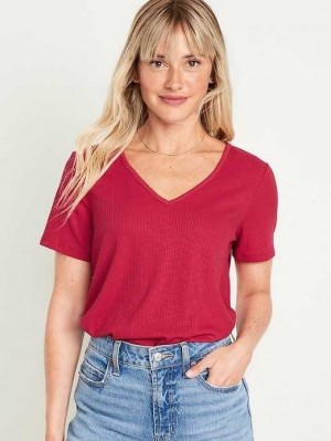 Old Navy Luxe V-Neck Ribbed Slub-Knit T-Shirt Red | RTA521947