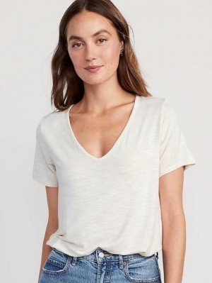 Old Navy Luxe V-Neck Slub-Knit T-Shirt White | VKY613405