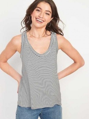 Old Navy Luxe V-Neck Striped Swing Tank Top Black / White | KBP598031