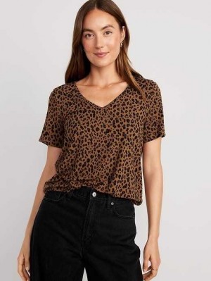 Old Navy Luxe V-Neck T-Shirt Brown Leopard | PLG428356